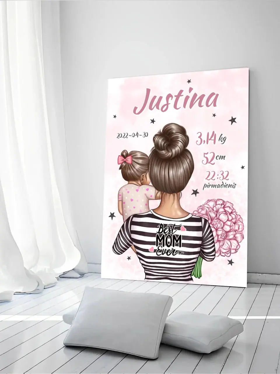Personalizuota Mergaitės Gimimo Metrikų Iliustracija ant drobės  Drobe -  dovanokis.lt