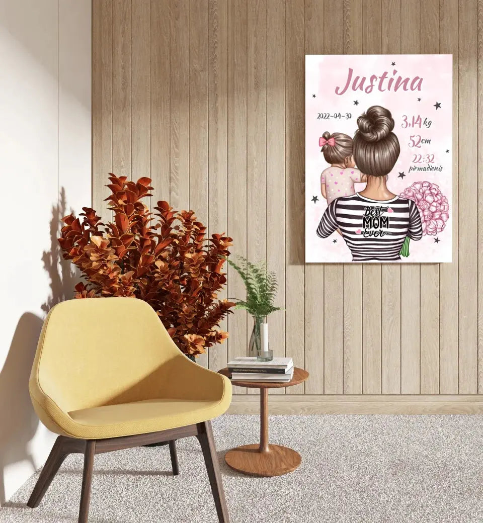 Personalizuota Mergaitės Gimimo Metrikų Iliustracija ant drobės  Drobe -  dovanokis.lt