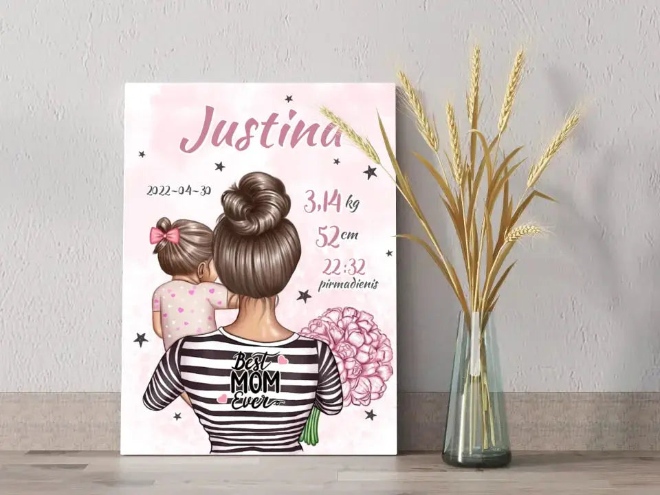 Personalizuota Mergaitės Gimimo Metrikų Iliustracija ant drobės  Drobe -  dovanokis.lt