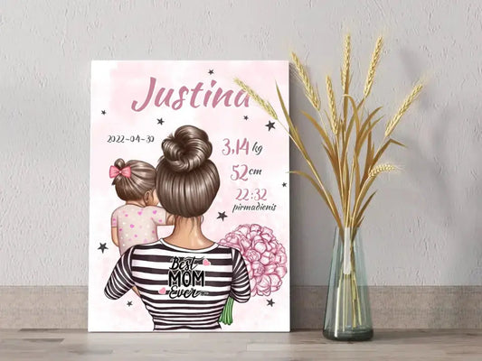 Personalizuota Mergaitės Gimimo Metrikų Iliustracija ant drobės  Drobe -  dovanokis.lt