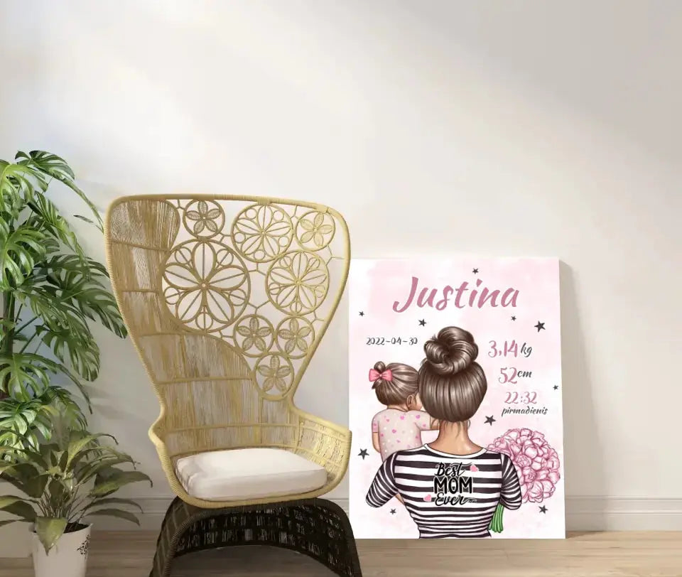 Personalizuota Mergaitės Gimimo Metrikų Iliustracija ant drobės  Drobe -  dovanokis.lt