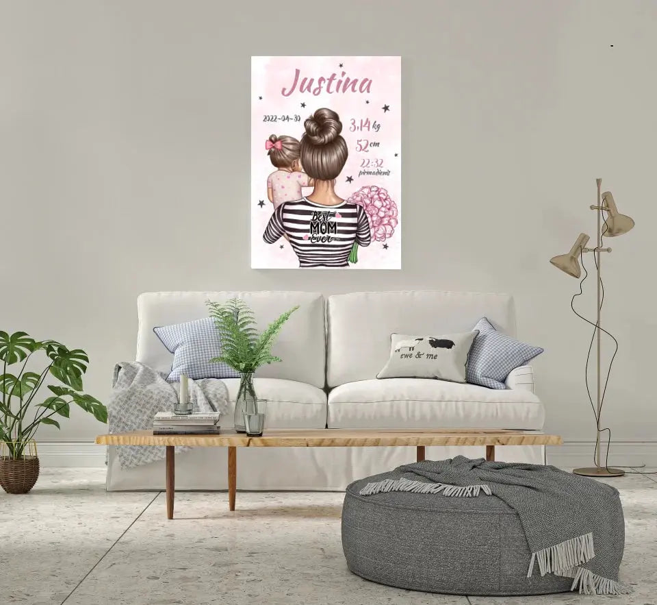 Personalizuota Mergaitės Gimimo Metrikų Iliustracija ant drobės  Drobe -  dovanokis.lt