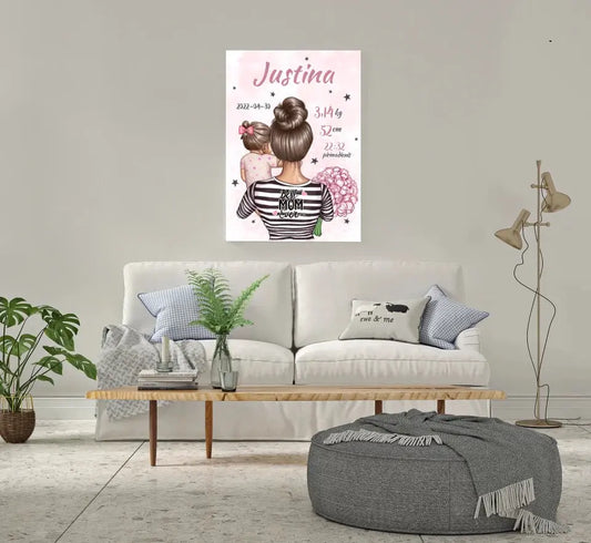 Personalizuota Mergaitės Gimimo Metrikų Iliustracija ant drobės  Drobe -  dovanokis.lt