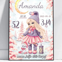 Personalizuota Mergaitės Gimimo Metrikų Iliustracija, plakatas su rėmeliu  Customizer -  dovanokis.lt