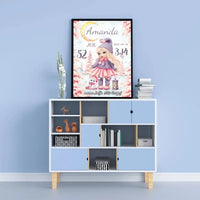 Personalizuota Mergaitės Gimimo Metrikų Iliustracija, plakatas su rėmeliu  Customizer -  dovanokis.lt