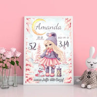 Personalizuota Mergaitės Gimimo Metrikų Iliustracija, plakatas su rėmeliu  Customizer -  dovanokis.lt