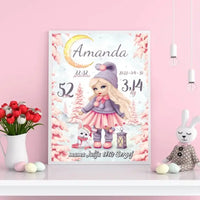 Personalizuota Mergaitės Gimimo Metrikų Iliustracija, plakatas su rėmeliu  Customizer -  dovanokis.lt