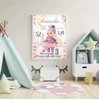 Personalizuota Mergaitės Gimimo Metrikų Iliustracija, plakatas su rėmeliu  Customizer -  dovanokis.lt