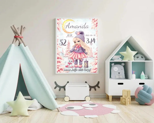 Personalizuota Mergaitės Gimimo Metrikų Iliustracija, plakatas su rėmeliu  Customizer -  dovanokis.lt