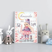 Personalizuota Mergaitės Gimimo Metrikų Iliustracija, plakatas su rėmeliu  Customizer -  dovanokis.lt