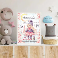Personalizuota Mergaitės Gimimo Metrikų Iliustracija, plakatas su rėmeliu  Customizer -  dovanokis.lt
