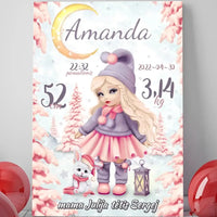Personalizuota Mergaitės Gimimo Metrikų Iliustracija ant drobės  Drobe -  dovanokis.lt