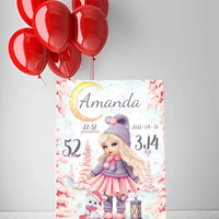 Personalizuota Mergaitės Gimimo Metrikų Iliustracija ant drobės  Drobe -  dovanokis.lt