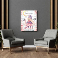 Personalizuota Mergaitės Gimimo Metrikų Iliustracija ant drobės  Drobe -  dovanokis.lt