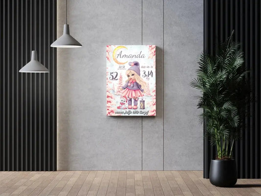 Personalizuota Mergaitės Gimimo Metrikų Iliustracija ant drobės  Drobe -  dovanokis.lt