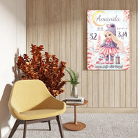 Personalizuota Mergaitės Gimimo Metrikų Iliustracija ant drobės  Drobe -  dovanokis.lt