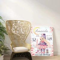 Personalizuota Mergaitės Gimimo Metrikų Iliustracija ant drobės  Drobe -  dovanokis.lt