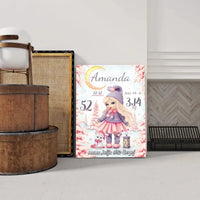 Personalizuota Mergaitės Gimimo Metrikų Iliustracija ant drobės  Drobe -  dovanokis.lt