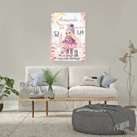 Personalizuota Mergaitės Gimimo Metrikų Iliustracija ant drobės  Drobe -  dovanokis.lt