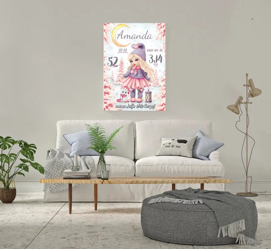 Personalizuota Mergaitės Gimimo Metrikų Iliustracija ant drobės  Drobe -  dovanokis.lt