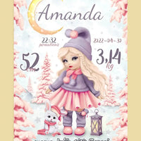 Personalizuota Mergaitės Gimimo Metrikų Iliustracija ant drobės  Drobe -  dovanokis.lt