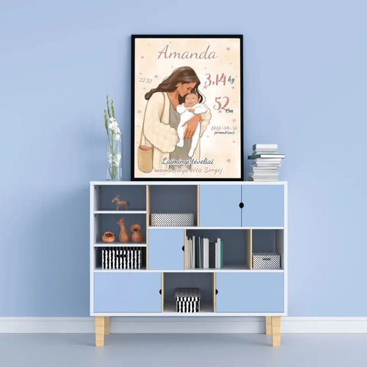 Personalizuota Mergaitės Gimimo Metrikų Iliustracija, plakatas su rėmeliu  Customizer -  dovanokis.lt