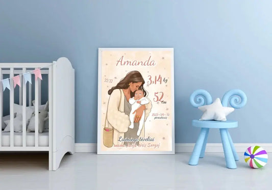 Personalizuota Mergaitės Gimimo Metrikų Iliustracija, plakatas su rėmeliu  Customizer -  dovanokis.lt