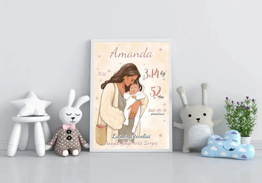 Personalizuota Mergaitės Gimimo Metrikų Iliustracija, plakatas su rėmeliu  Customizer -  dovanokis.lt
