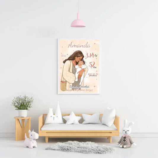 Personalizuota Mergaitės Gimimo Metrikų Iliustracija, plakatas su rėmeliu  Customizer -  dovanokis.lt