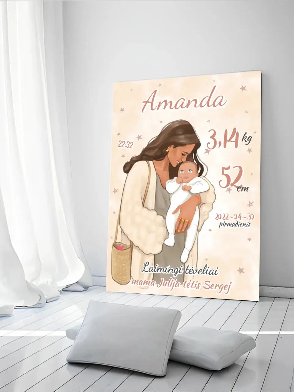 Personalizuota Mergaitės Gimimo Metrikų Iliustracija ant drobės  Drobe -  dovanokis.lt