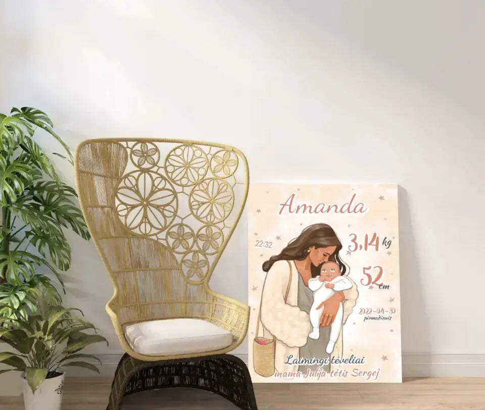 Personalizuota Mergaitės Gimimo Metrikų Iliustracija ant drobės  Drobe -  dovanokis.lt