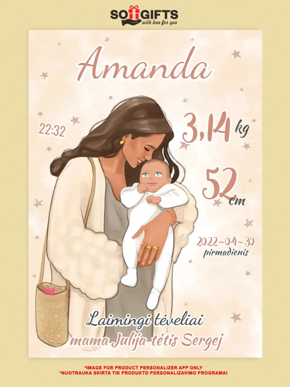 Personalizuota Mergaitės Gimimo Metrikų Iliustracija ant drobės  Drobe -  dovanokis.lt
