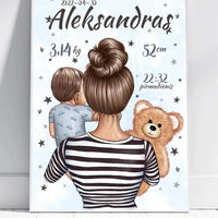 Personalizuota Berniuko Gimimo Metrikų Iliustracija, plakatas su rėmeliu  Customizer -  dovanokis.lt