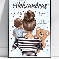 Personalizuota Berniuko Gimimo Metrikų Iliustracija, plakatas su rėmeliu  Customizer -  dovanokis.lt