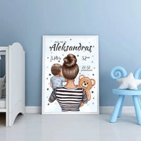 Personalizuota Berniuko Gimimo Metrikų Iliustracija, plakatas su rėmeliu  Customizer -  dovanokis.lt