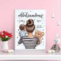 Personalizuota Berniuko Gimimo Metrikų Iliustracija, plakatas su rėmeliu  Customizer -  dovanokis.lt