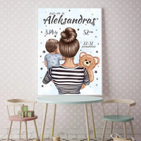 Personalizuota Berniuko Gimimo Metrikų Iliustracija, plakatas su rėmeliu  Customizer -  dovanokis.lt
