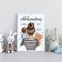 Personalizuota Berniuko Gimimo Metrikų Iliustracija, plakatas su rėmeliu  Customizer -  dovanokis.lt