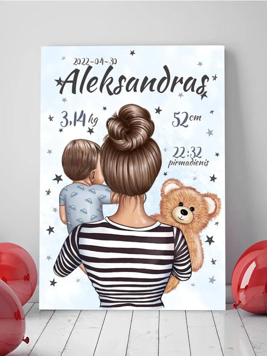 Personalizuota Berniuko Gimimo Metrikų Iliustracija ant drobės  Drobe -  dovanokis.lt
