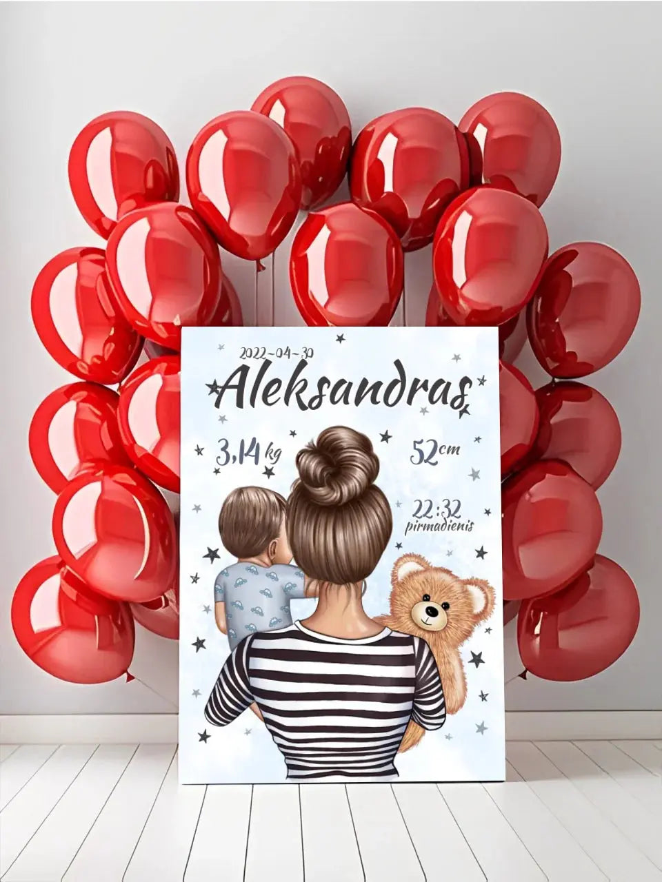 Personalizuota Berniuko Gimimo Metrikų Iliustracija ant drobės  Drobe -  dovanokis.lt