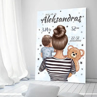 Personalizuota Berniuko Gimimo Metrikų Iliustracija ant drobės  Drobe -  dovanokis.lt