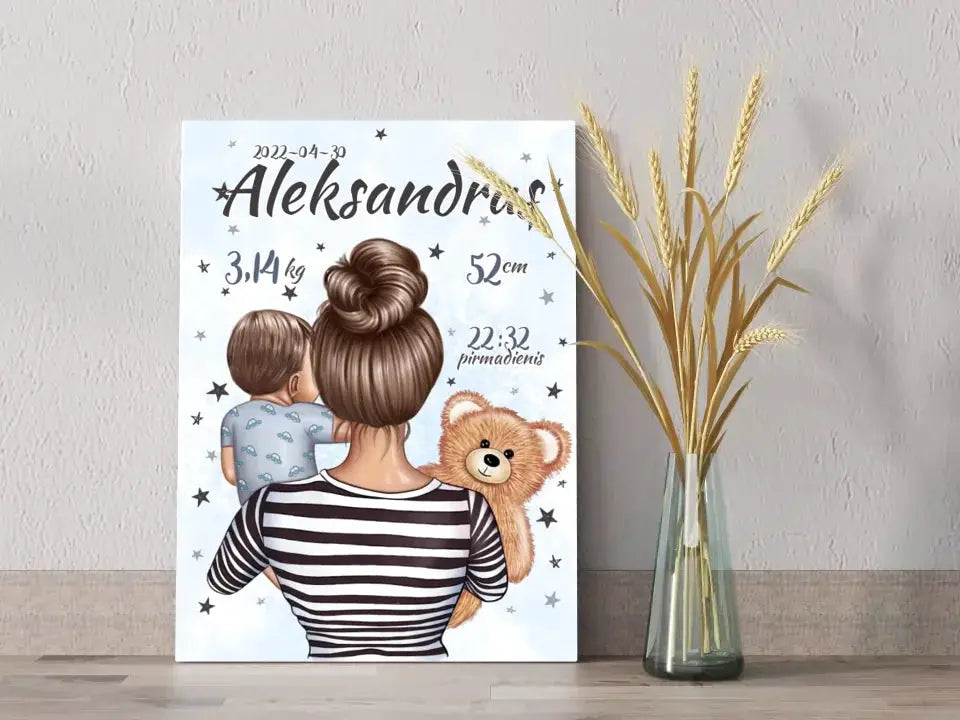 Personalizuota Berniuko Gimimo Metrikų Iliustracija ant drobės  Drobe -  dovanokis.lt