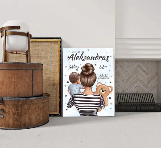 Personalizuota Berniuko Gimimo Metrikų Iliustracija ant drobės  Drobe -  dovanokis.lt