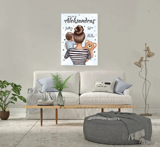 Personalizuota Berniuko Gimimo Metrikų Iliustracija ant drobės  Drobe -  dovanokis.lt
