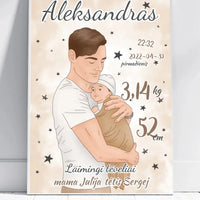 Personalizuota Berniuko Gimimo Metrikų Iliustracija, plakatas su rėmeliu  Customizer -  dovanokis.lt