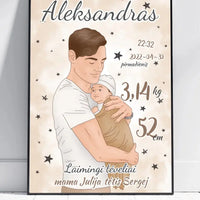 Personalizuota Berniuko Gimimo Metrikų Iliustracija, plakatas su rėmeliu  Customizer -  dovanokis.lt