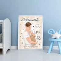 Personalizuota Berniuko Gimimo Metrikų Iliustracija, plakatas su rėmeliu  Customizer -  dovanokis.lt