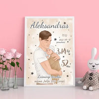 Personalizuota Berniuko Gimimo Metrikų Iliustracija, plakatas su rėmeliu  Customizer -  dovanokis.lt