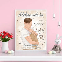 Personalizuota Berniuko Gimimo Metrikų Iliustracija, plakatas su rėmeliu  Customizer -  dovanokis.lt