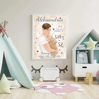 Personalizuota Berniuko Gimimo Metrikų Iliustracija, plakatas su rėmeliu  Customizer -  dovanokis.lt